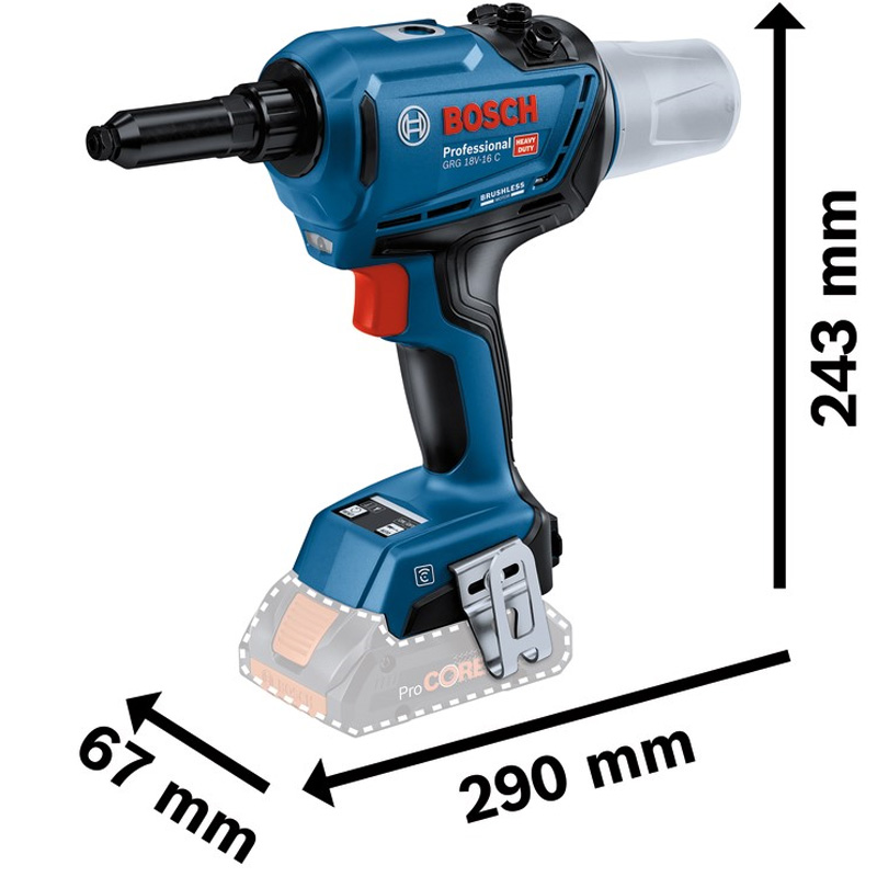 Pistol pentru nituit cu acumulatori, 16 kN, 18V, SOLO, tip GRG 18V-16 C