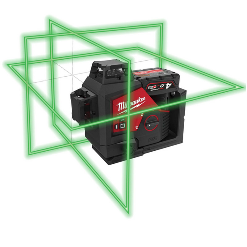 Set nivela laser M12™ verde 360°, cu 3 planuri, cu acumulatori Li-Ion 18V, 1x4.0 Ah, tip M123PLKIT-401P