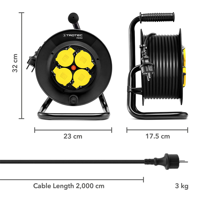 Derulator de exterior 4 prize, 3 x 1.5 / 20m, 230V, tip PVD1EU, Trotec