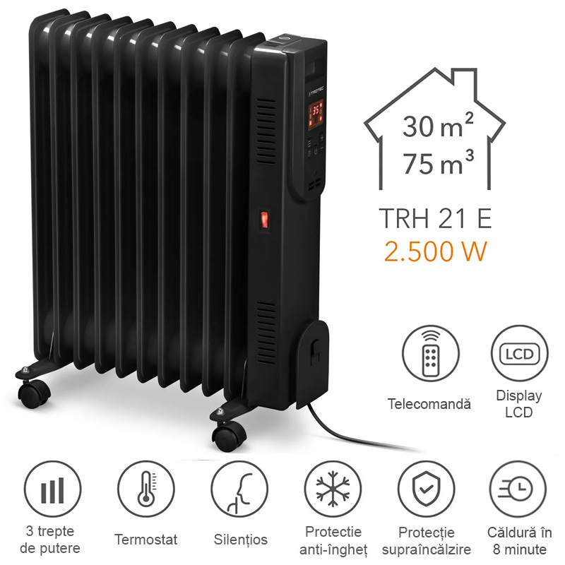 Radiator (calorifer) pe ulei TRH 25E, telecomanda, display LED, 2500W