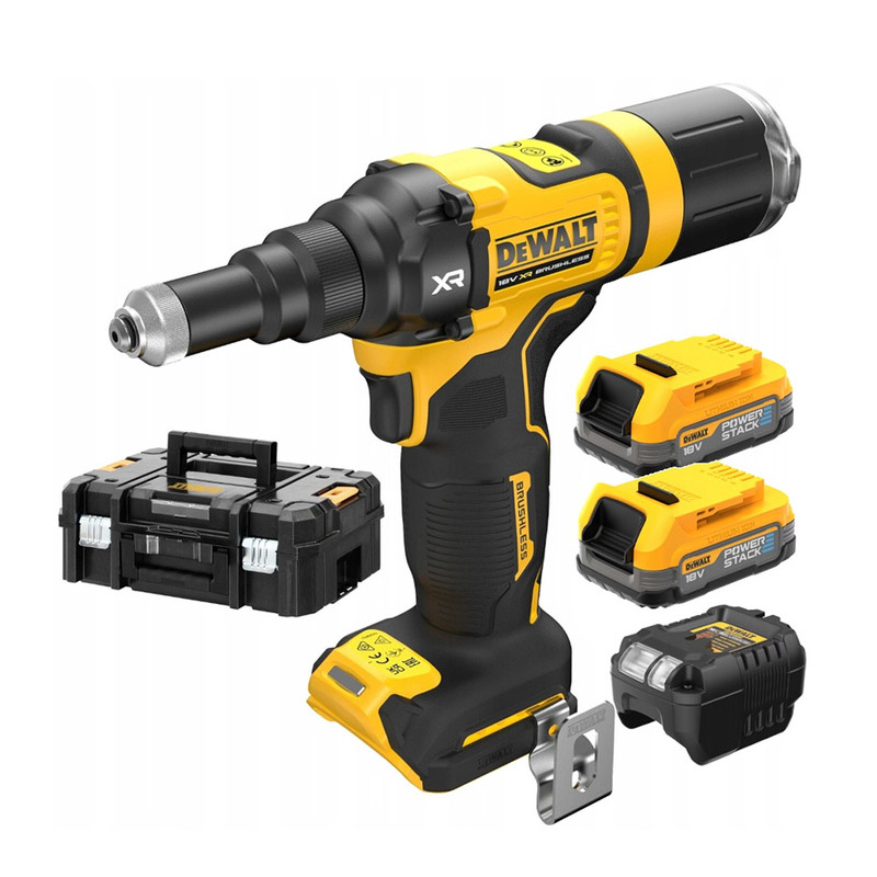 Pistol pentru nituri pop 4.8/6.0/6.4mm cu acumulatori 18V, 2x1.7 Ah, DeWalt DCF414E2GT-QW 