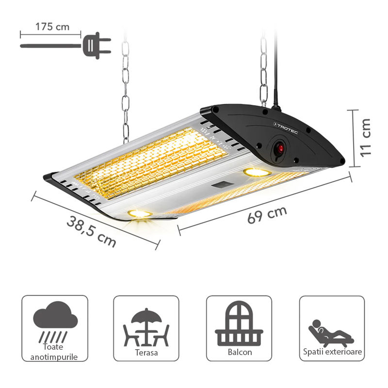 Incalzitor electric cu infrarosii de tavan, tip IR2000C