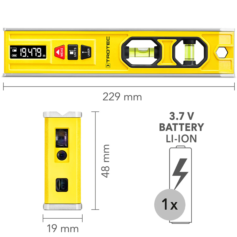 Aparat de masurat 3in1, nivela cu 2 bule, nivela laser, telemetru, tip BD1L, Trotec