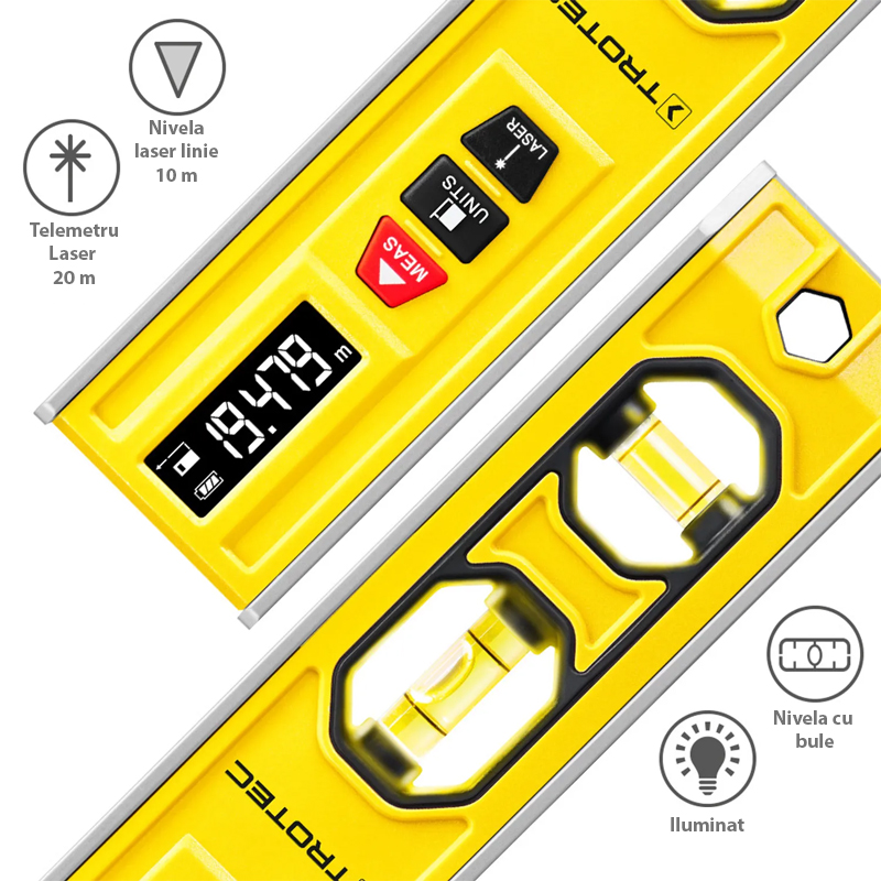 Aparat de masurat 3in1, nivela cu 2 bule, nivela laser, telemetru, tip BD1L, Trotec