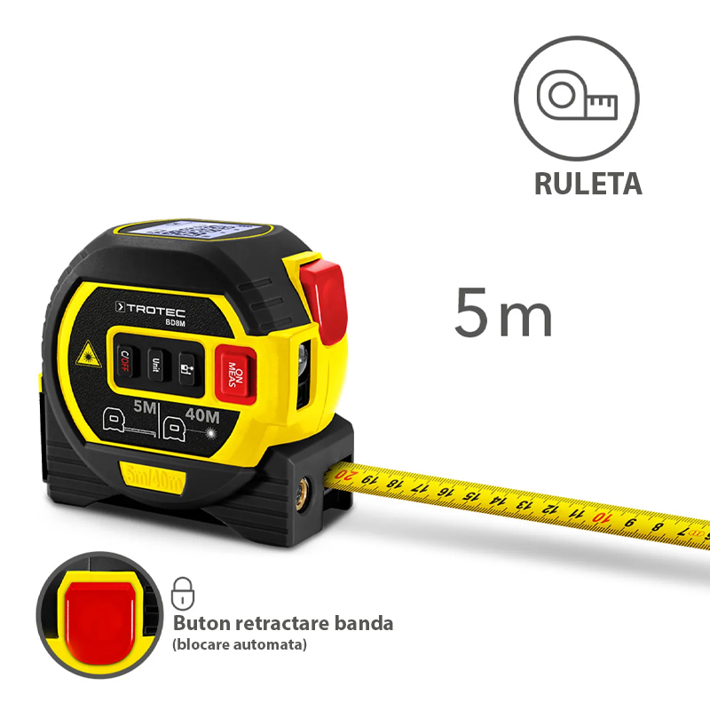 Aparat de masurat 3in1, ruleta, nivela laser, telemetru, tip BD8M, Trotec