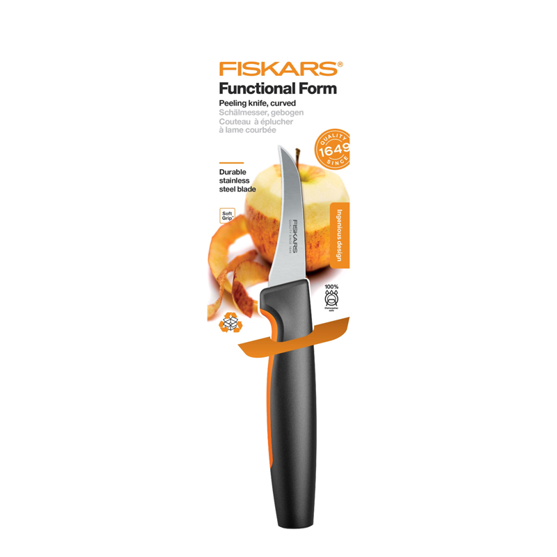 Cutit pentru decojit cu lama curbata, Fiskars, Functional Form, lama inoxidabila, 6.8 cm