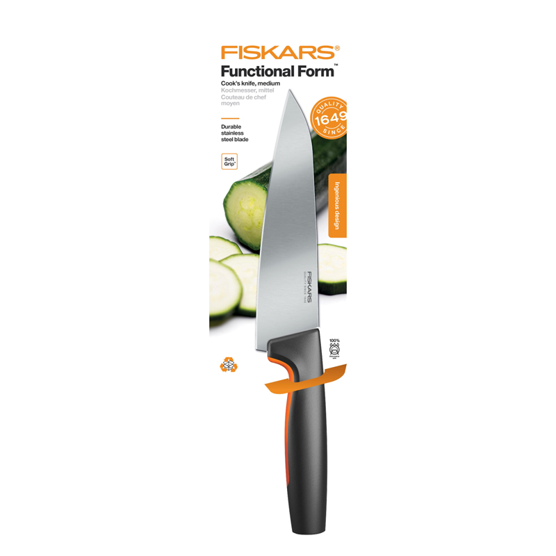 Cutitul bucatarului mediu, Fiskars, Functional Form, lama inoxidabila, 16.9 cm