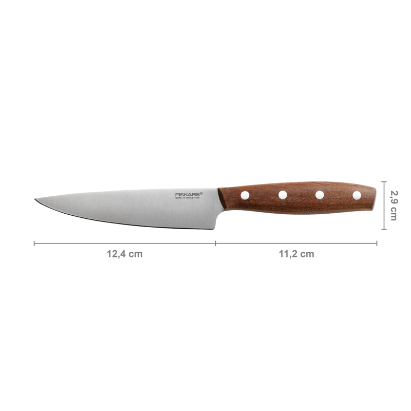 Cutit pentru legume, Fiskars, Norr, lama inoxidabila, maner lemn Kebony, 12.4 cm