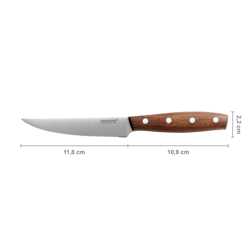 Cutit pentru tomante, Fiskars, Norr, lama inoxidabila, maner lemn Kebony, 11.8 cm