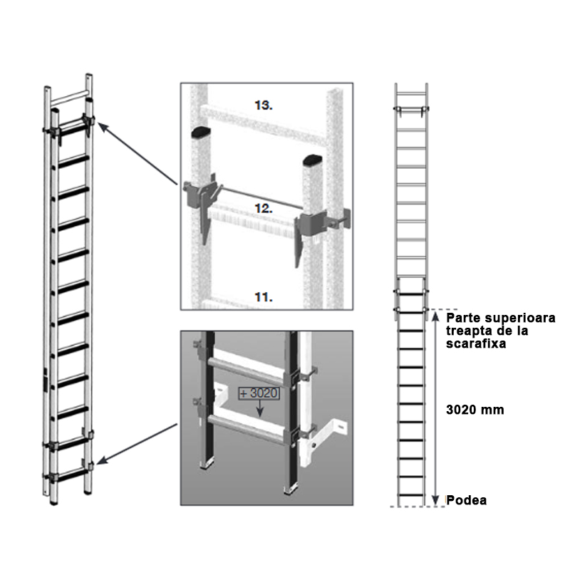 Tronson culisant pentru scarile din aluminiu, actionare de sus