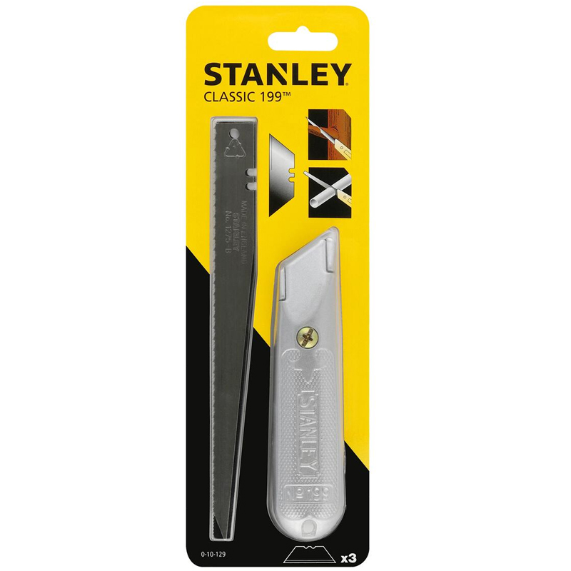 Cutter cu lame trapezoidale + 2 lame ferastrau (lemn + metal), STANLEY