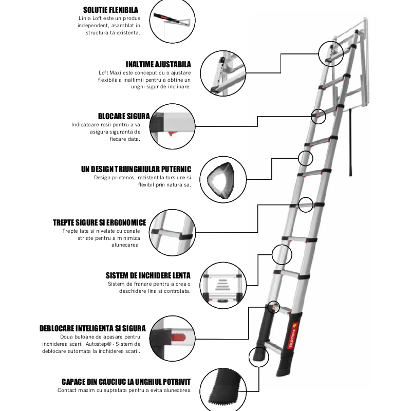 Scara telescopica pentru pod / mansarda, Telesteps, 10 trepte 40mm, inaltime pod 2.55 - 2.95m, tip LOFT-MAXI