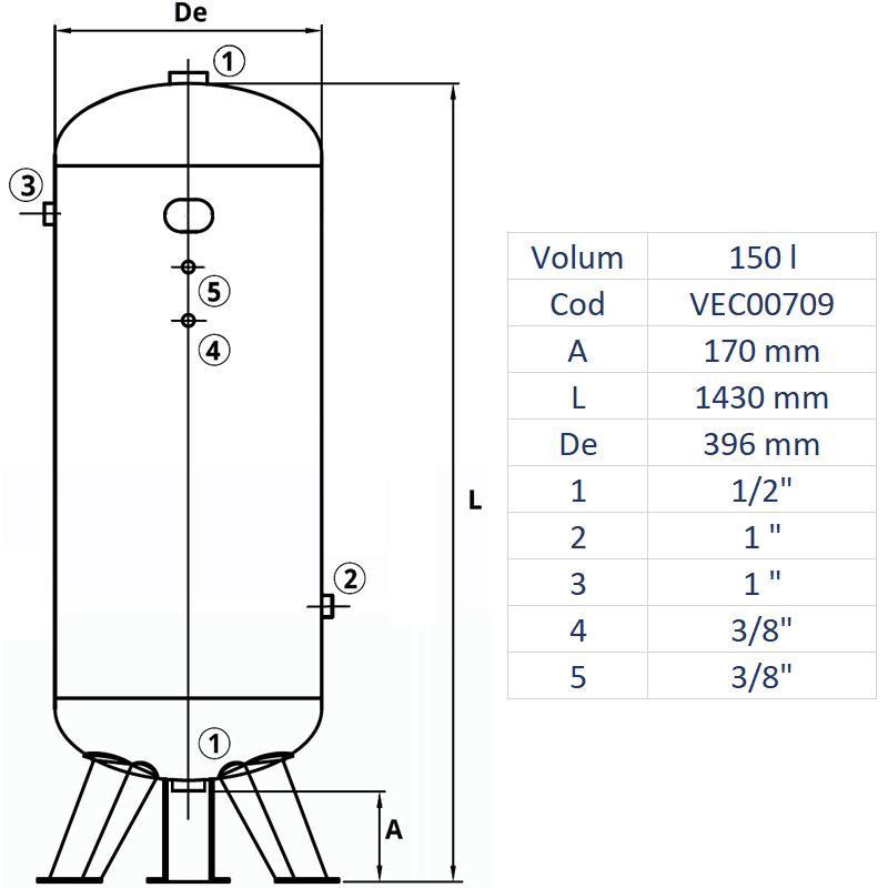 Rezervor de aer 150 l, vertical, 11bar, vopsit, Made in Italy