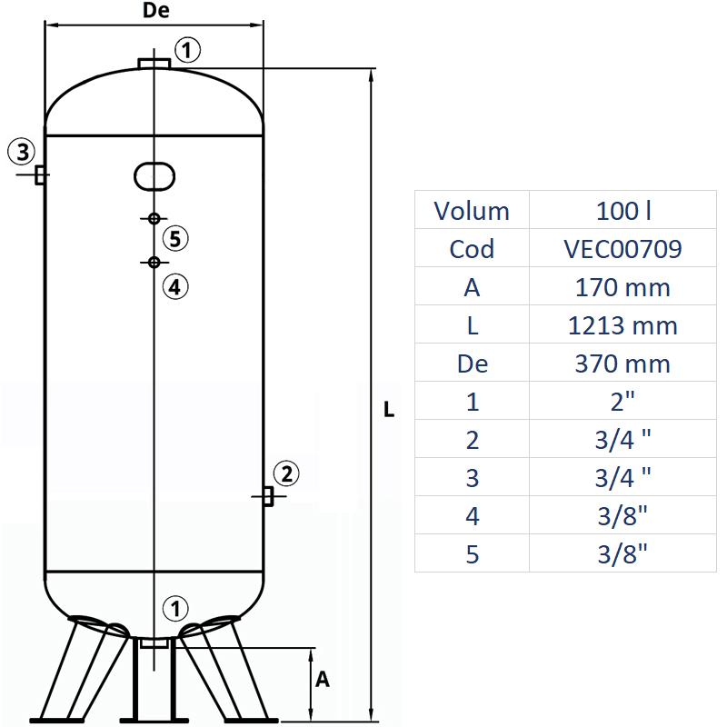 Rezervor de aer 100 l, vertical, 11bar, zincat, Made in Italy