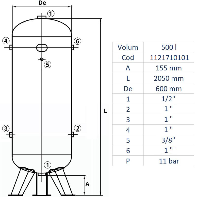 Rezervor de aer 500 l, vertical, 11bar, vopsit, Made in Italy