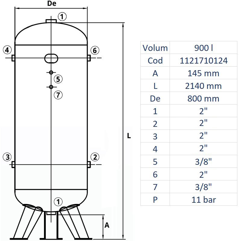 Rezervor de aer 900 l, vertical, 11bar, zincat, Made in Italy