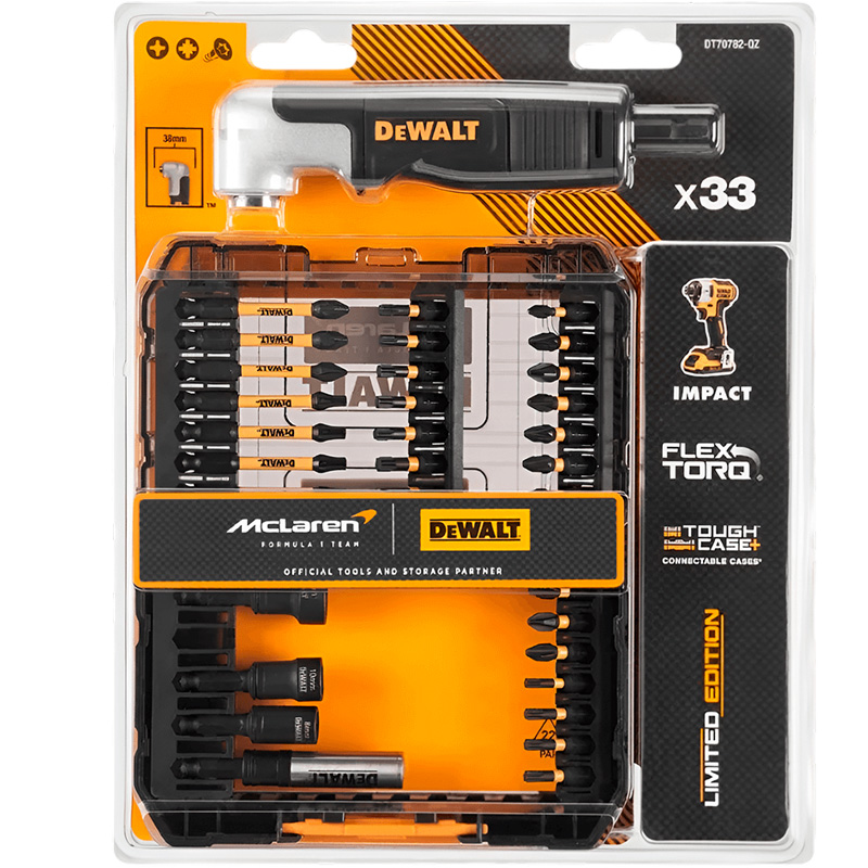 Set 33 piese DEWALT McLaren F1 Team, adaptor unghiular si biti, tip DT70782-QZ