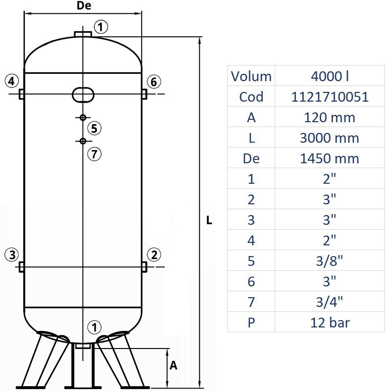 Rezervor de aer 4000 l, vertical, 12bar, vopsit, Made in Italy