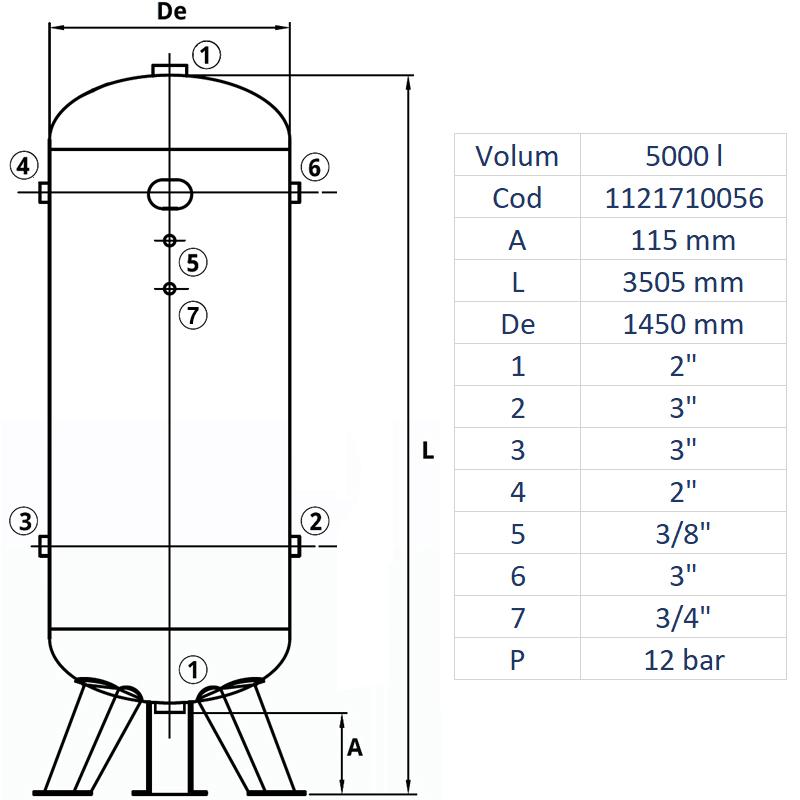 Rezervor de aer 5000 l, vertical, 12bar, vopsit, Made in Italy