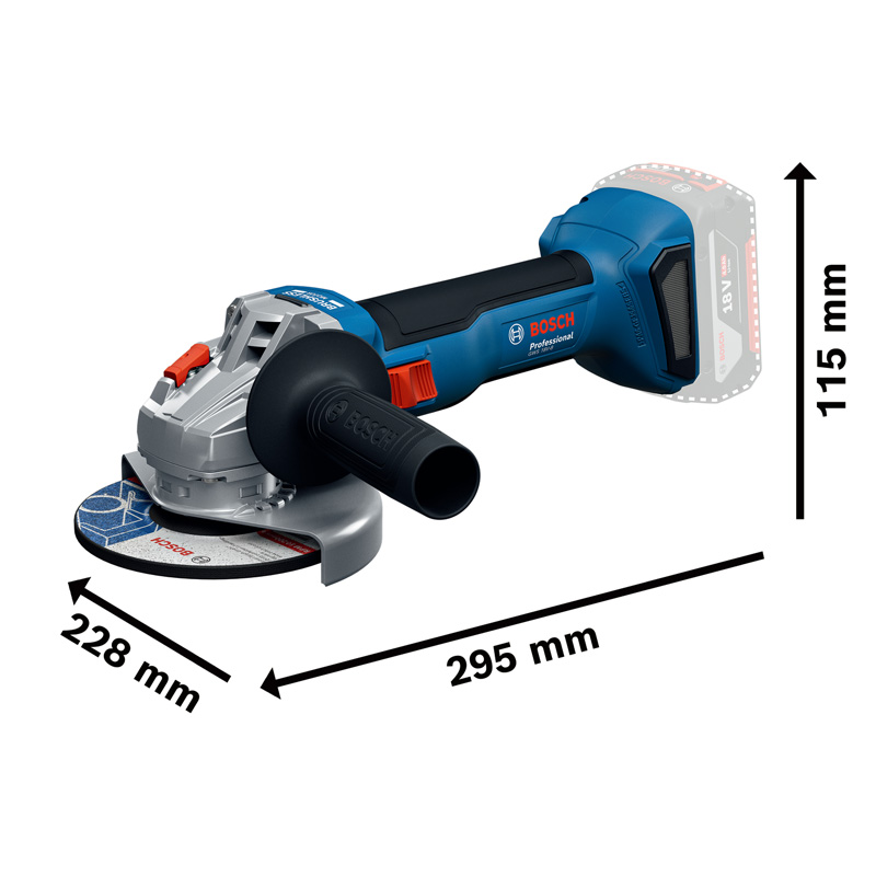 Polizor unghiular Bosch, 125 mm, cu acumulatori 18V Li-Ion, putere echivalenta 800 W, SOLO, tip GWS 18V-8