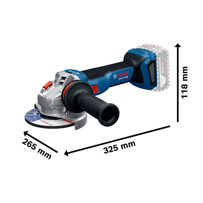 Polizor unghiular Bosch, 125 mm, cu acumulatori 18V Li-Ion, putere echivalenta 1100 W, SOLO, tip GWS 18V-11 S