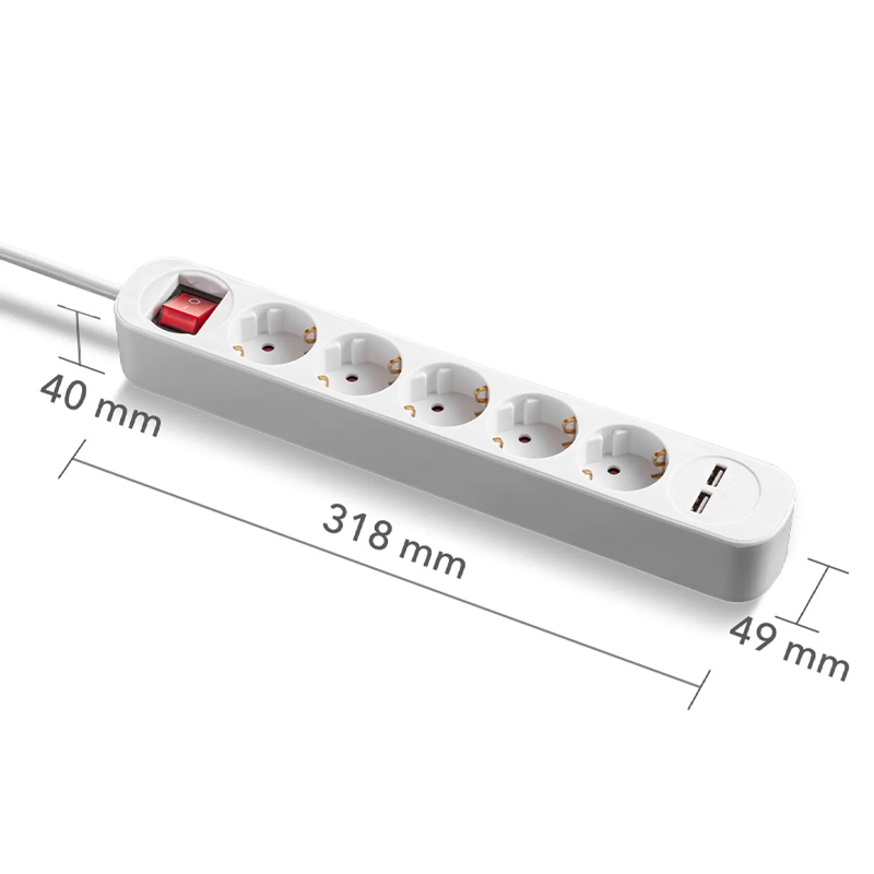 Prelungitor cu comutator, 5 prize + 2 USB, 3x1.5mm / 1.5m, 230V, Trotec, tip PVH5