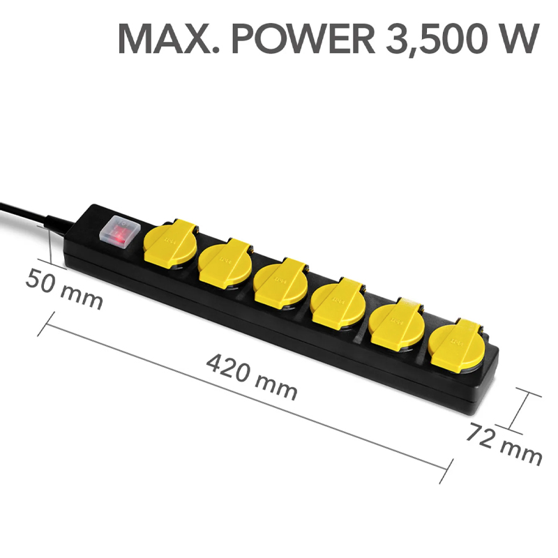 Prelungitor cu capace de protectie si comutator, 6 prize, 3x1.5mm / 2m, 230V, Trotec, tip PVP6