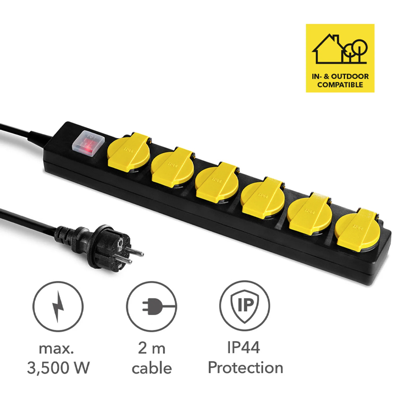 Prelungitor cu capace de protectie si comutator, 6 prize, 3x1.5mm / 2m, 230V, Trotec, tip PVP6