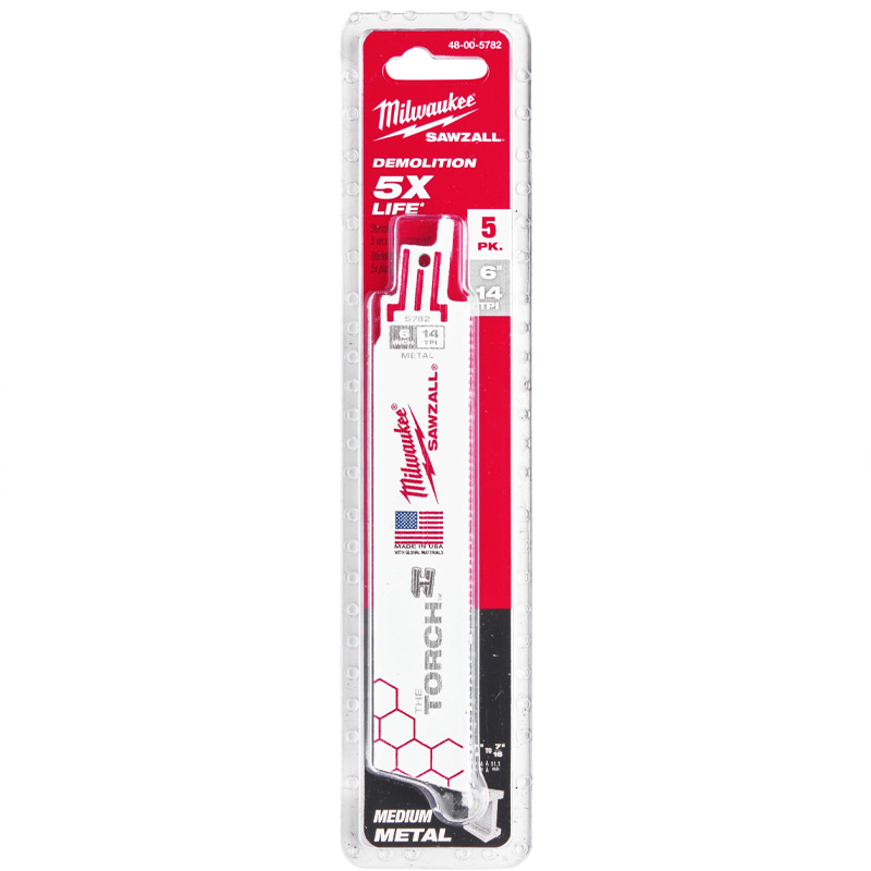5 Panze Sawzall Heavy Duty TORCH™ pentru lucrari de demolare, pentru fierastraie sabie, bimetal, 150/1.8 mm - 14 TPI