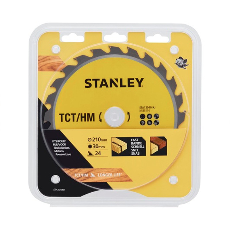Disc (panza) pentru ferastrau circular, 210x30 mm, 24 dinti (taiere fina), TCT/HM, pentru lemn, Stanley tip STA13040-XJ