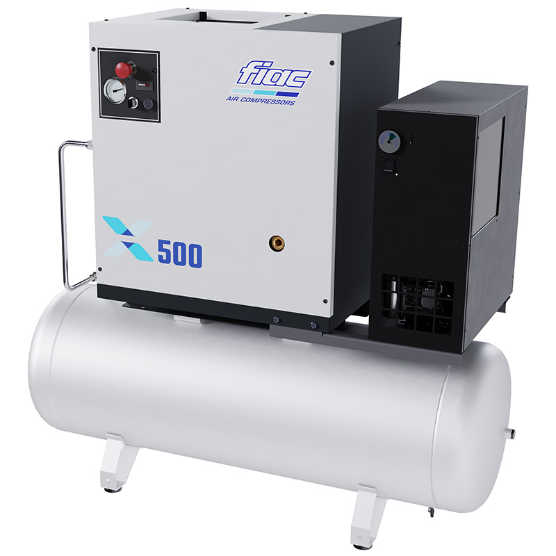 Compresor profesional cu șurub FIAC X500D/200 cu uscător și inverter - 10 bar, 498 l/min, rezervor (butelie) 200l