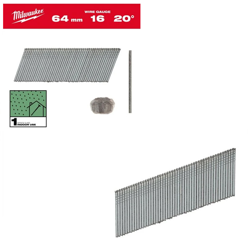 Set cuie, GAUGE 16, 20°, 1.35x1.61 mm, 64 mm, 2000 bucati, pentru pistolul Milwaukee M18 FN16GA-202X