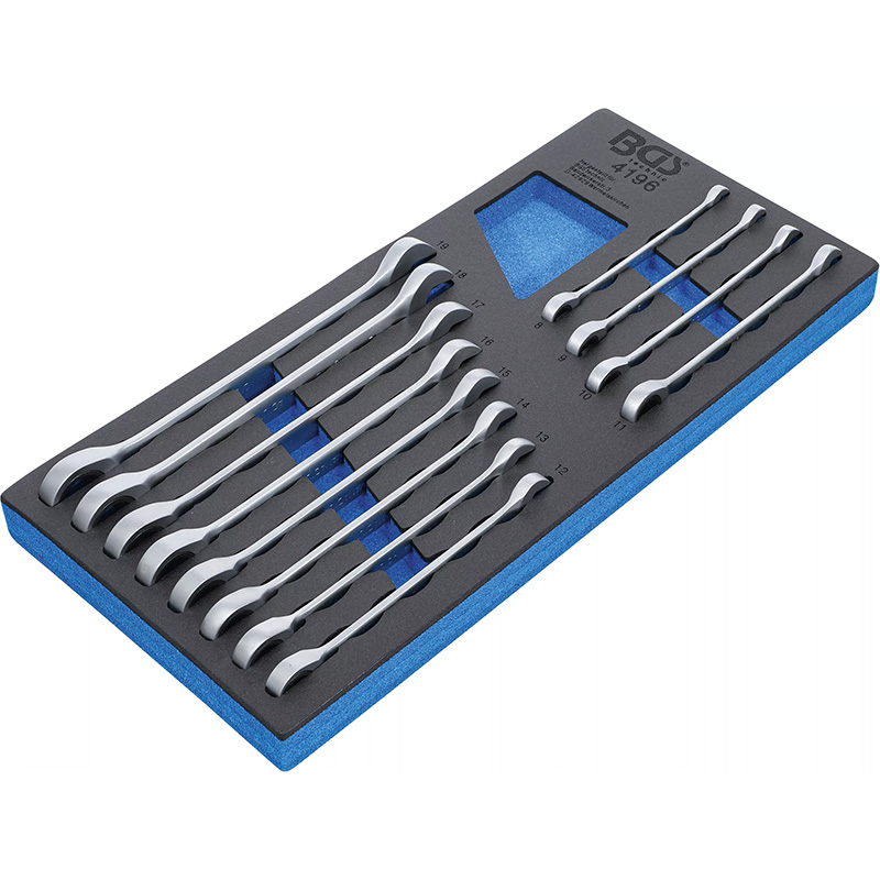 Organizator pentru carucior scule BGS cu 12 chei combinate cu clichet 8-19 mm, 1/3 sertar