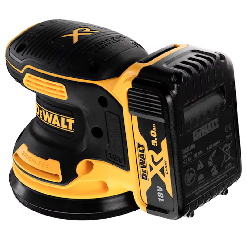Slefuitor orbital cu acumulatori 18V XR BL Li-Ion 2x 5.0 Ah Brushless DeWALT DCW210P2-QW, profesional, cu vibratii, 125 mm
