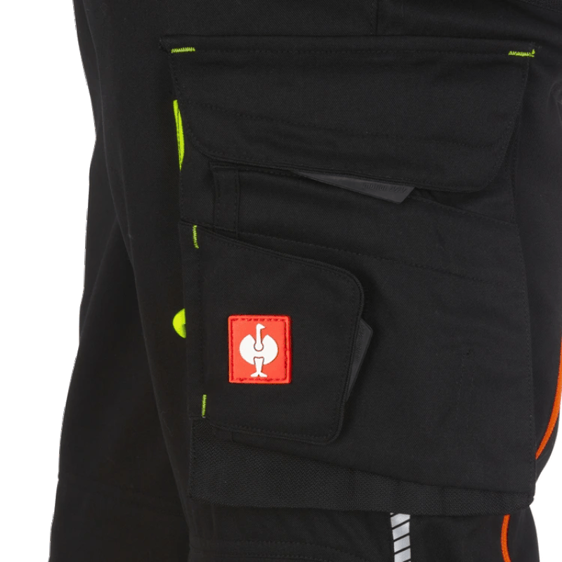 Pantaloni de lucru ergonomici Strauss, e.s.motion 2020, negru-galben/portocaliu fosforescent, marimea 46