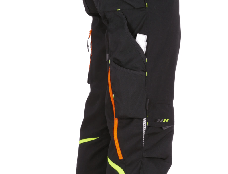 Pantaloni de lucru ergonomici Strauss, e.s.motion 2020, negru-galben/portocaliu fosforescent, marimea 46