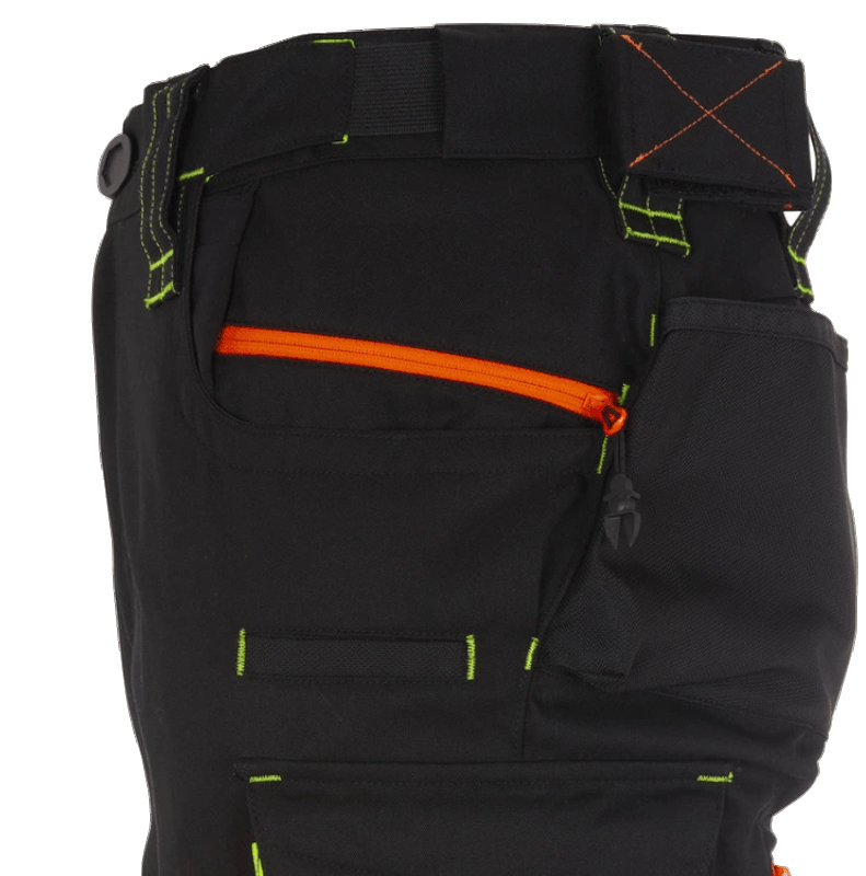 Pantaloni de lucru ergonomici Strauss, e.s.motion 2020, negru-galben/portocaliu fosforescent, marimea 46