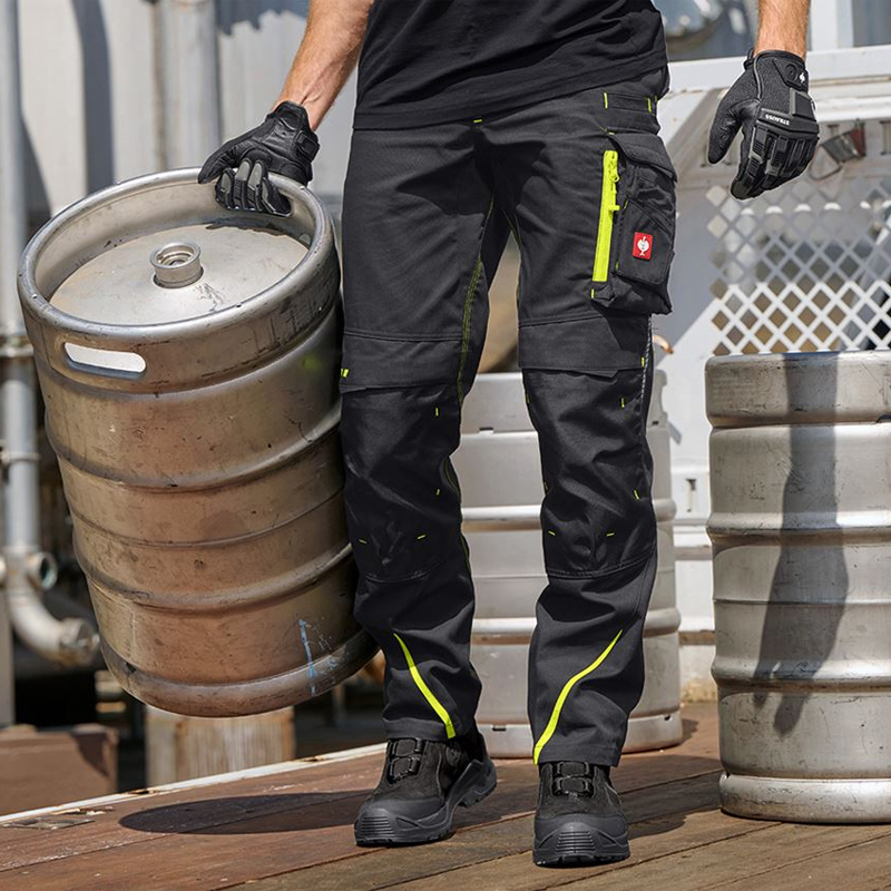 Pantaloni de lucru ergonomici Strauss, e.s.motion 2020, negru-galben/portocaliu fosforescent, marimea 46