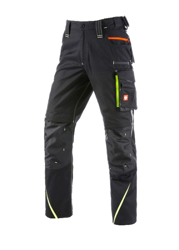 Pantaloni de lucru ergonomici Strauss, e.s.motion 2020, negru-galben/portocaliu fosforescent, marimea 58
