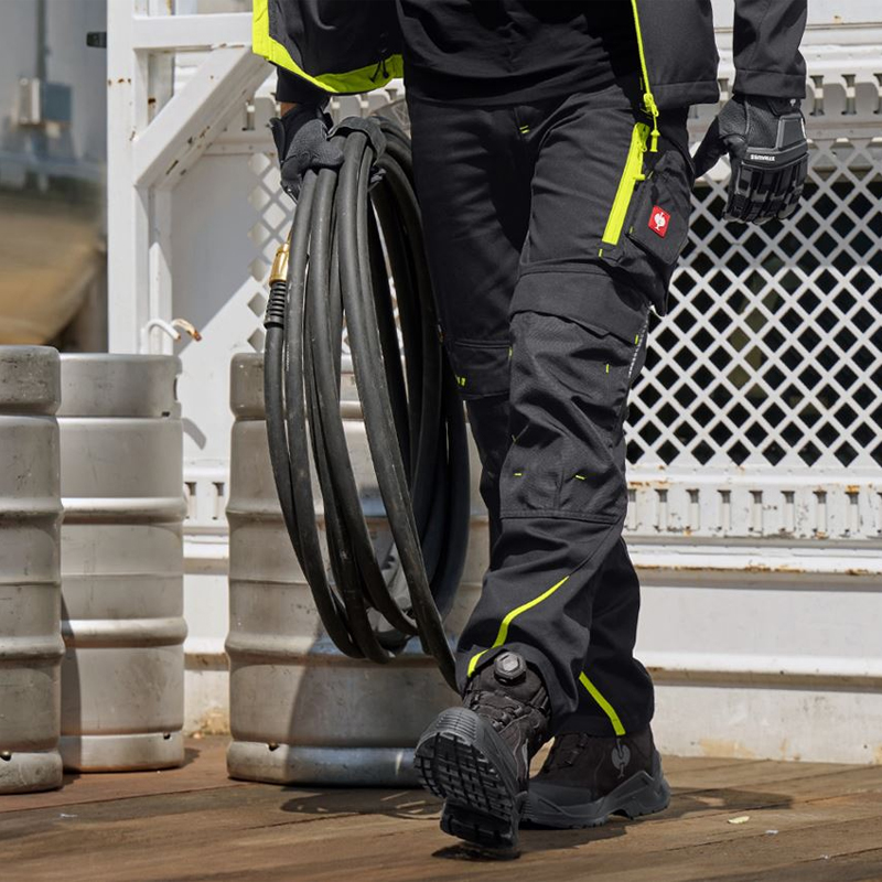 Pantaloni de lucru ergonomici Strauss, e.s.motion 2020, negru-galben/portocaliu fosforescent, marimea 58