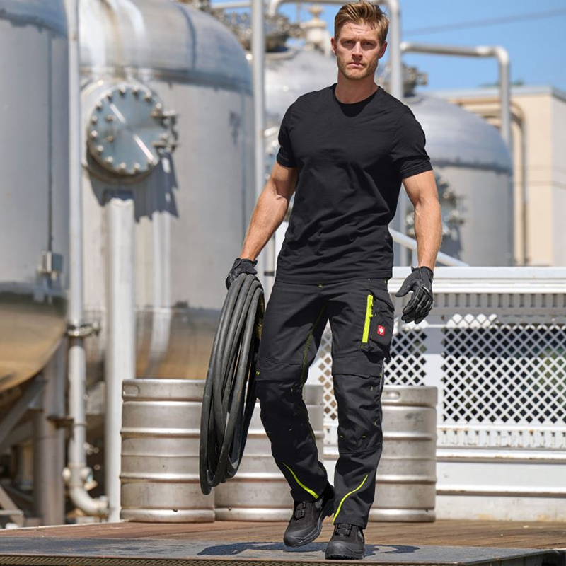 Pantaloni de lucru ergonomici Strauss, e.s.motion 2020, negru-galben/portocaliu fosforescent, marimea 58