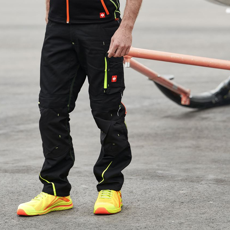 Pantaloni de lucru ergonomici Strauss, e.s.motion 2020, negru-galben/portocaliu fosforescent, marimea 58