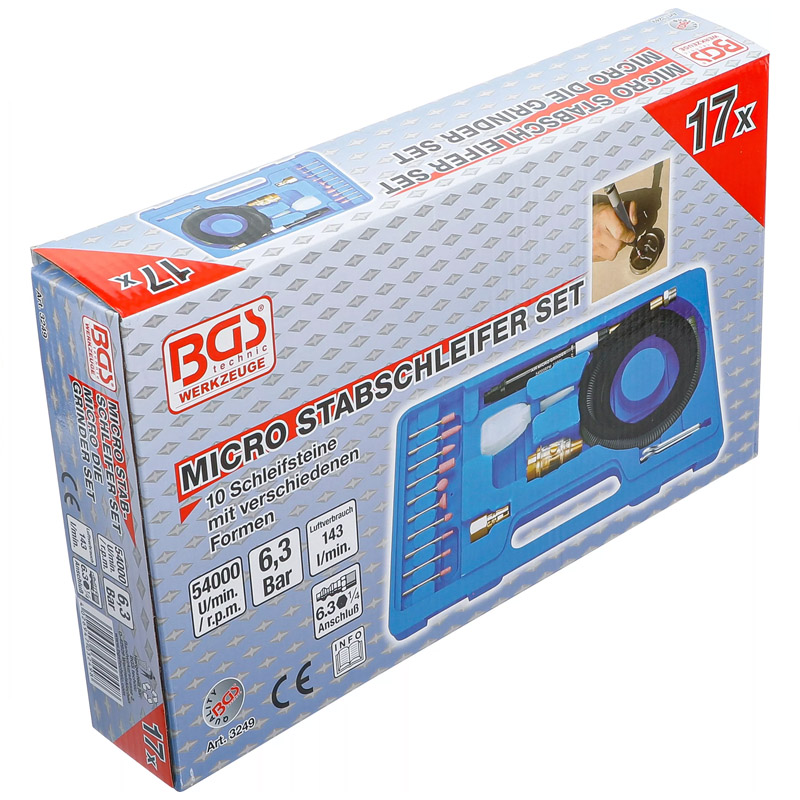 Set polizor drept (biax) BGS cu 17 accesorii, 54000 rot/min, 130 mm, prindere (penseta) 3 mm