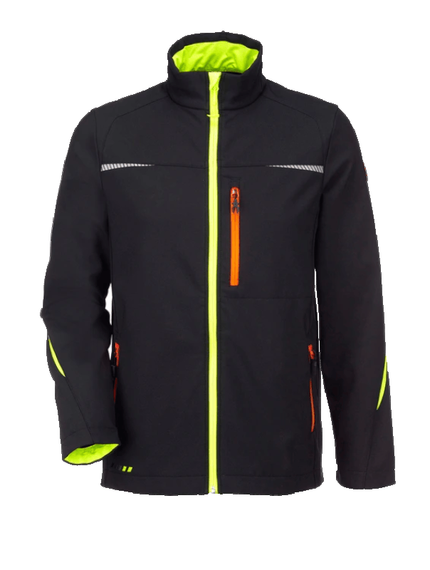 Geacă Softshell de lucru Strauss, e.s. motion 2020, negru-galben/portocaliu fosforescent, marimea L