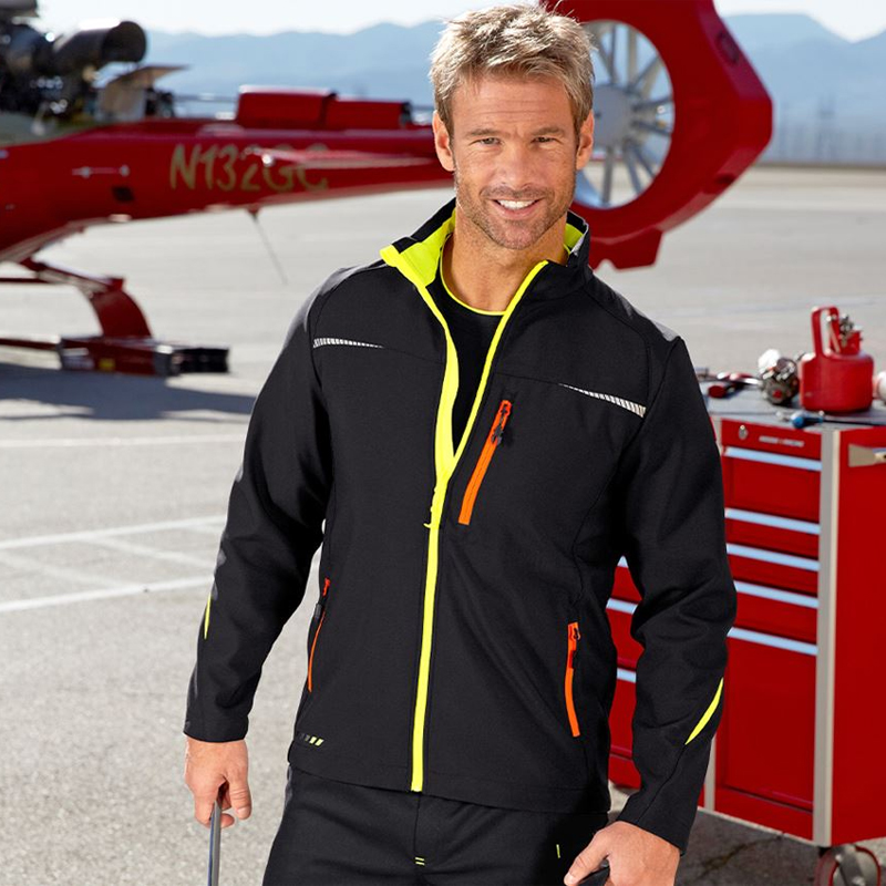 Geacă Softshell de lucru Strauss, e.s. motion 2020, negru-galben/portocaliu fosforescent, marimea 2XL