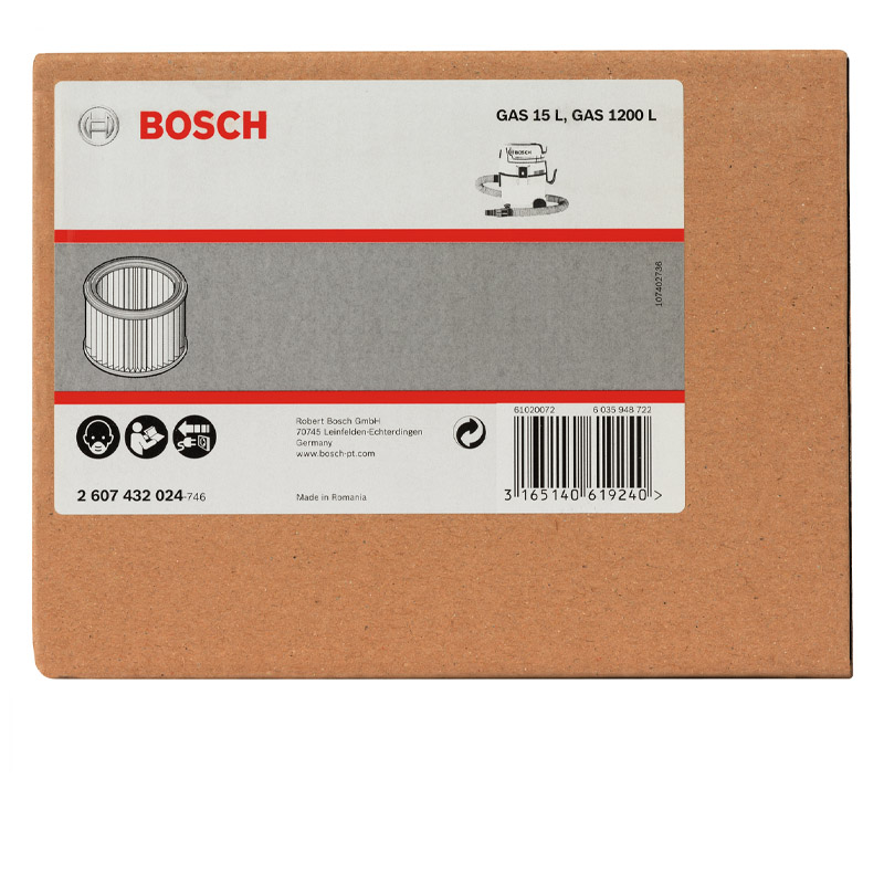 Cartus filtrant tip buduf din poliester, BOSCH, adecvat pentru aspiratoarele GAS 15 L