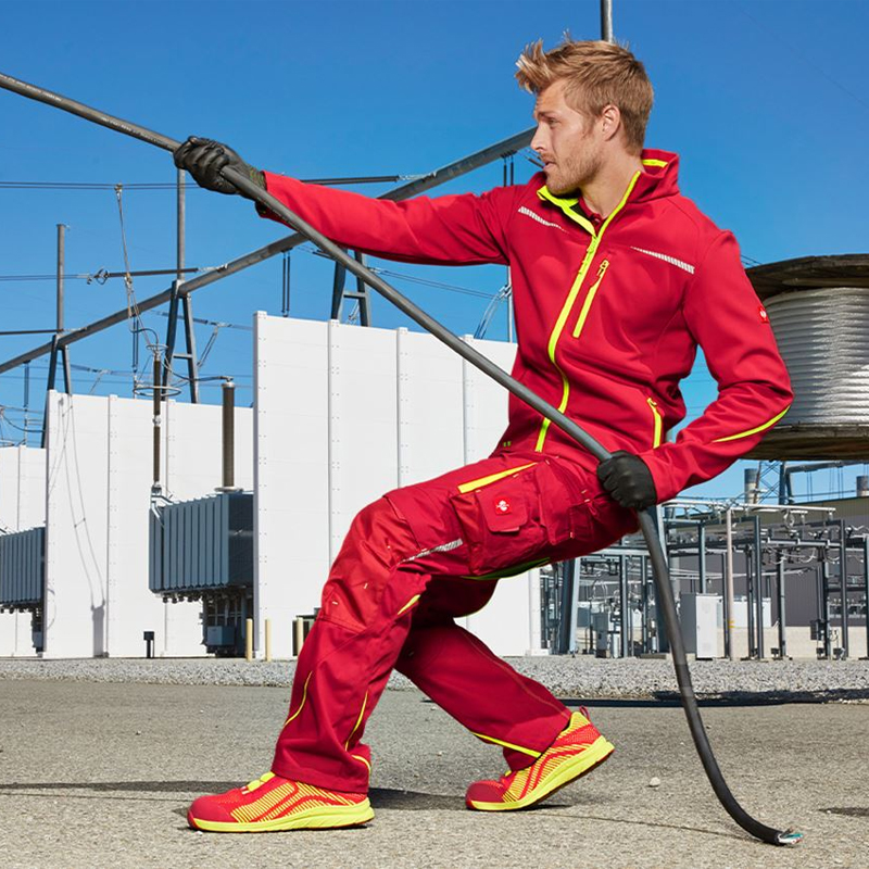 Geacă Softshell de lucru Strauss, e.s. motion 2020, rosu/galben fosforescent, marimea XS