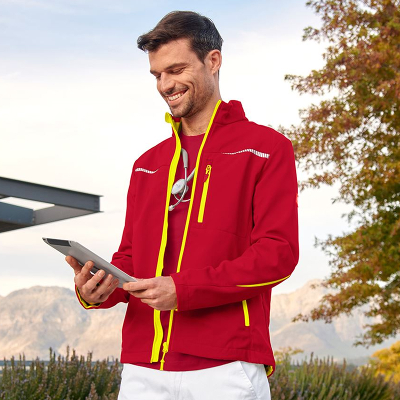 Geacă Softshell de lucru Strauss, e.s. motion 2020, rosu/galben fosforescent, marimea XS