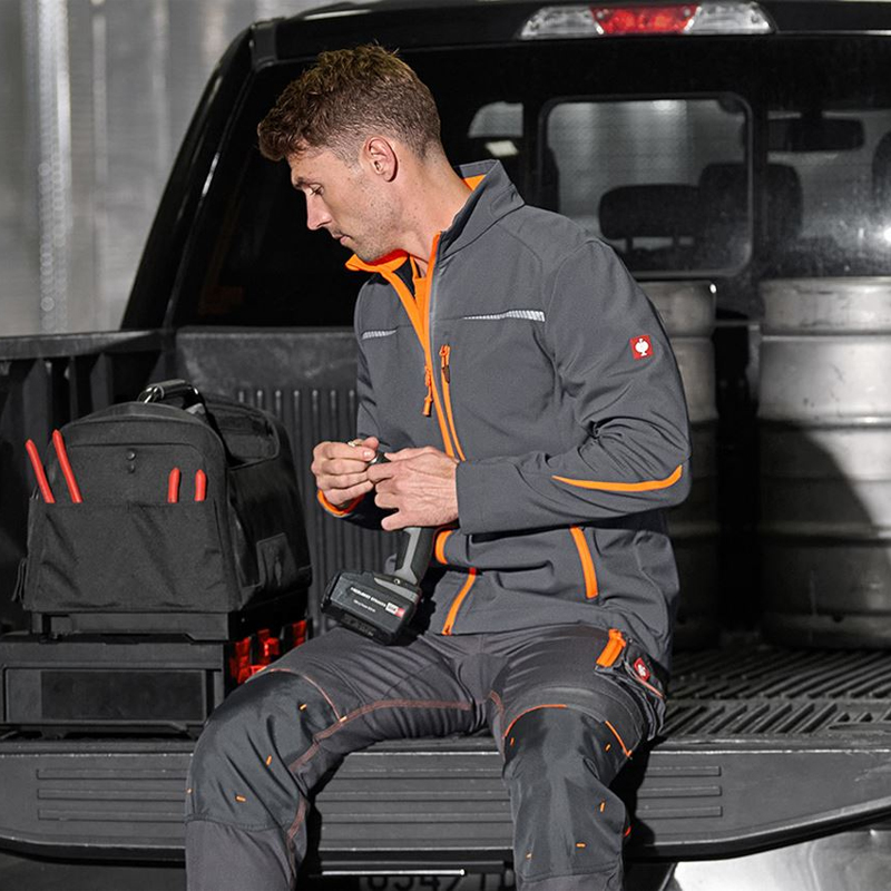 Geacă Softshell de lucru Strauss, e.s. motion 2020, gri antracit/portocaliu fosforescent, marimea XS