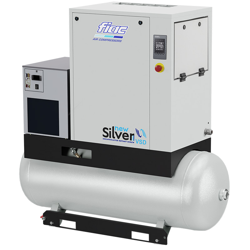 Compresor cu șurub și uscător FIAC NEW SILVER VSD 15/300D cu invertor | 10 bar, 366-1401 l/min, 15CP - compresor industrial
